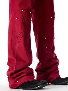 ROMWE MEN Street Life Men's Straight Leg Stacked Cross Jeans - Red - View 5