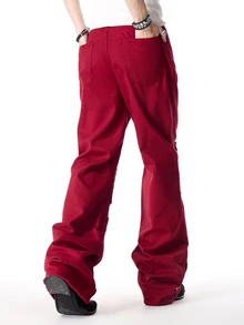 ROMWE MEN Street Life Men's Straight Leg Stacked Cross Jeans - Red - View 3