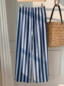 SHEIN EZwear Women's Casual Tie Waist Straight Leg Pants, Suitable For Summer - Multicolor - View 2