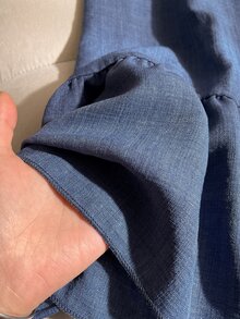 SHEIN 1件女童宽松蓝色纹理面料圆领短袖休闲连衣裙，舒适透气，适合夏季度假和居家穿着。 - 藍色 - 查看 6
