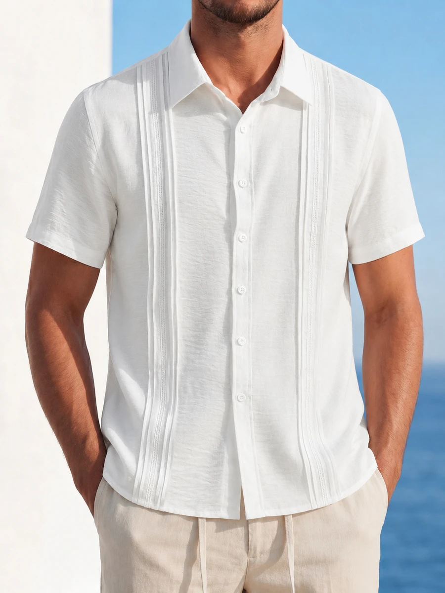 VENTUSAIL Men's Casual Vacation Floral White Shirt, Holiday - White - View 1