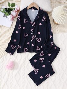 Tween Girl Casual Cute Heart Letter Printed Flame Resistant Long Sleeve Cardigan Pants Comfortable Loungewear Set Black And Pink Autumn - Multicolor - View 4