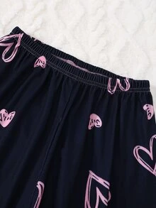 Tween Girl Casual Cute Heart Letter Printed Flame Resistant Long Sleeve Cardigan Pants Comfortable Loungewear Set Black And Pink Autumn - Multicolor - View 5