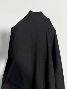 Firerie 大尺碼純色百搭不對稱領長袖抓皺洋裝，秋季優雅性感，適合女性婚禮、約會之夜、賓客出席與派對，黑色 - 黑色 - 查看 8