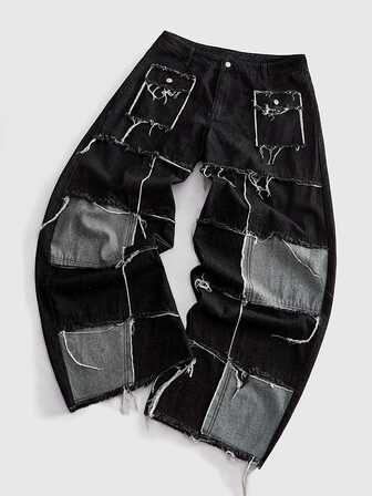 Street Life Jeans de mezclilla casuales versátiles de uso diario con dobladillo deshilachado para hombres