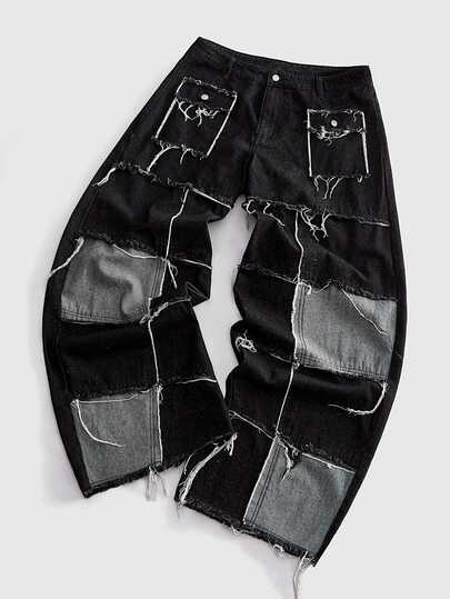 Street Life Jeans en denim décontractés polyvalents pour le port quotidien avec ourlet effiloché pour hommes