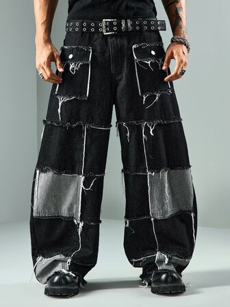 Street Life Jeans de mezclilla casuales versátiles de uso diario con dobladillo deshilachado para hombres