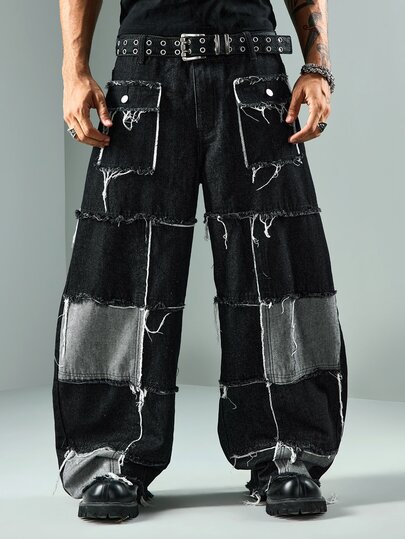 Street Life Jeans en denim décontractés polyvalents pour le port quotidien avec ourlet effiloché pour hommes