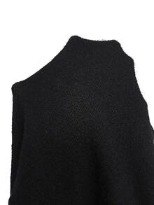SHEIN BASICS 女款休閒純色不對稱領毛衣，秋冬款 - 黑色 - 查看 8