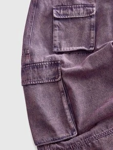 ROMWE MEN Street Life Men's Multi-Pocket Loose Casual Cargo Denim Jeans - Purple - View 4