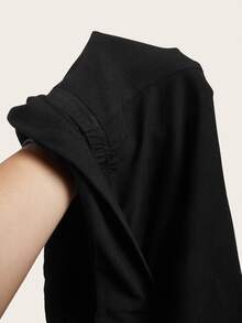 SHEIN EZwear 两件套女士休闲纯色黑色和粉色高腰阔腿直筒裤，适合夏季穿着 - 彩色 - 查看 9