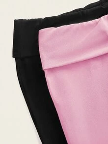SHEIN EZwear 两件套女士休闲纯色黑色和粉色高腰阔腿直筒裤，适合夏季穿着 - 彩色 - 查看 7