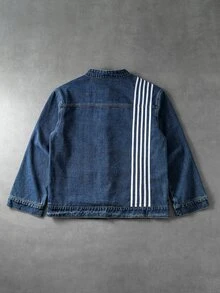 ROMWE MEN Street Life Men's Chinese Style Embroidered Striped Pocket Long Sleeve Denim Jacket - Blue - View 9