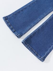 SHEIN ChillGRL 少女休閒多口袋鬆緊腰水洗黑牛仔喇叭褲 秋季 - 中等水洗藍 - 查看 3