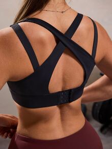 Solea Cove Solea Cove Women's Solid Color Hollow Out Seamless Sports Bra Gym Black Summer Sporty Athleisure - Black - View 6