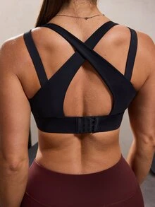 Solea Cove Solea Cove Women's Solid Color Hollow Out Seamless Sports Bra Gym Black Summer Sporty Athleisure - Black - View 3