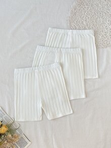 SHEIN 3PCS Tween Girls Solid Color Fitted Base Shorts - White - View 2
