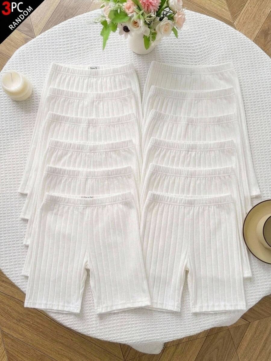 SHEIN 3PCS Tween Girls Solid Color Fitted Base Shorts - White - View 1