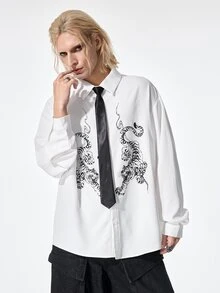 ROMWE MEN Street Life Men's Tiger Pattern Single-Breasted Long Sleeve Tie Shirt - Multicolor - View 4