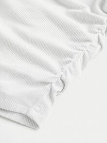 SHEIN 多色夏季休閒海灘青少年女孩無肩帶抓皺彈性蝴蝶結修身短版上衣，適合度假、校園、運動與戶外 - 彩色 - 查看 8