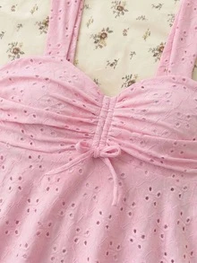 SHEIN Teen Girls Knitted Textured Ruched Bust Casual Camisole - Pink - View 5