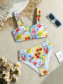 SHEIN Teen Girls Tankinis Ditsy Floral Printed Beachwear Set For Summer - Multicolor - View 1