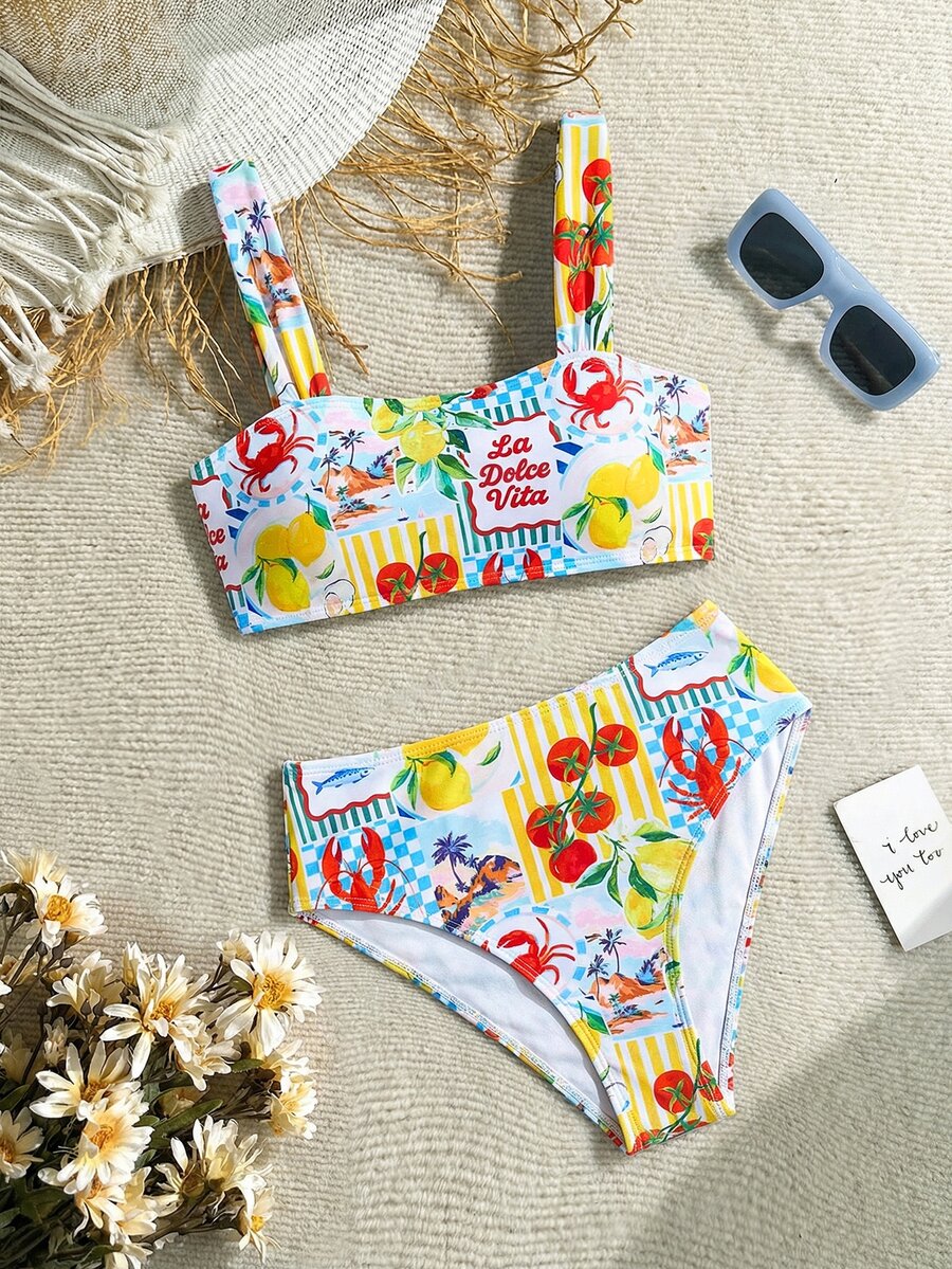 SHEIN Teen Girls Tankinis Ditsy Floral Printed Beachwear Set For Summer - Multicolor - View 1