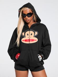Paul Frank X ROMWE 女款卡通圖案連帽休閒日常長袖運動衫 - 彩色 - 查看 9