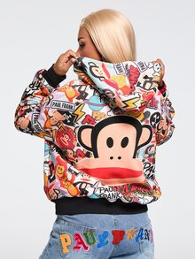 Paul Frank X ROMWE Sweatshirt Longgar Bergaya Jalanan dengan Motif Grafiti dan Bukaan Depan - MultiWarna - View 2