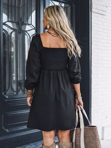 LanaWest Gaun Longgar Musim Gugur/Baru, Bagian Dada Elastis, Bagian Bawah Mengembang dari Garis Dada, Hem Model A-Line, Ruffle Gaya Boho Vintage, Nuansa Hitam Putih, Gaya Karnaval - Hitam dan Putih - View 2