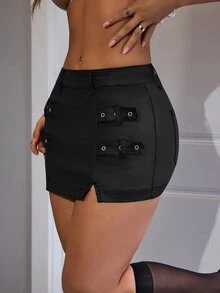 SHEIN Women Simple Solid Color Casual Mid-Length Skirt, Suitable For Summer - Black - View 2