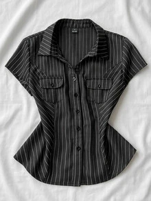 Attitoon Women's Striped Casual Versatile Everyday Travel Shirt - Black - View 4