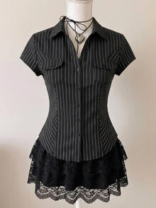 Attitoon Women's Striped Casual Versatile Everyday Travel Shirt - Black - View 1