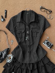 Attitoon Women's Striped Casual Versatile Everyday Travel Shirt - Black - View 6