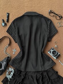 Attitoon Women's Striped Casual Versatile Everyday Travel Shirt - Black - View 7