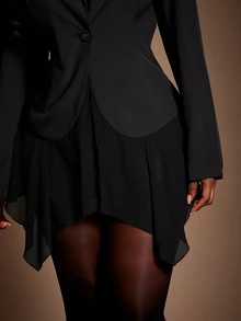 SHEIN SXY Women's Solid Color Lace Hem Splice Design Blazer - Black - View 8