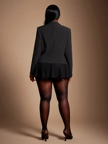 SHEIN SXY Women's Solid Color Lace Hem Splice Design Blazer - Black - View 2