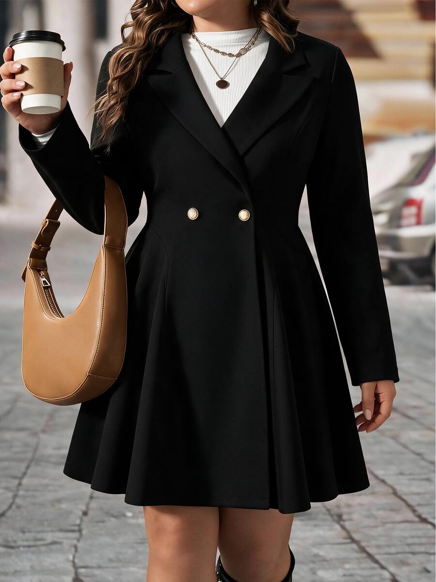 EMERY ROSE Plus Size Blazers - Black - View 1