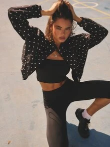 Aralina 波點拉鍊短版夾克 立領輕便休閒春季女裝 度假穿搭街頭風上衣 - 黑與白 - 查看 8