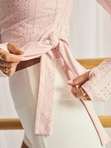 Aralina Atasan Wanita Lengan Panjang Minimalis Warna Polos, Model Lilitan, Cocok untuk Pakaian Sehari-hari - Baby Pink - View 3