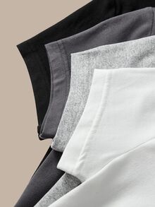 SHEIN BASICS 4pcs/Set Casual Plain Knit Round Neck Short Sleeve Fitted Cropped Women T-Shirts/Summer Tops Everyday Home Daily Wear Black Grey White Light Grey Gym - Multicolor - View 6