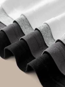 SHEIN BASICS 4pcs/Set Casual Plain Knit Round Neck Short Sleeve Fitted Cropped Women T-Shirts/Summer Tops Everyday Home Daily Wear Black Grey White Light Grey Gym - Multicolor - View 7