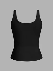 SHEIN PETITE Casual All-Match White Cami Top With Deep U-Neck And Racerback ,Petite Women - Black - View 10