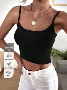 SHEIN BAE עליונית כתפיות קצרה רגילה - שחור - ראה 5