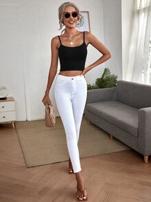 SHEIN BAE עליונית כתפיות קצרה רגילה - שחור - ראה 3