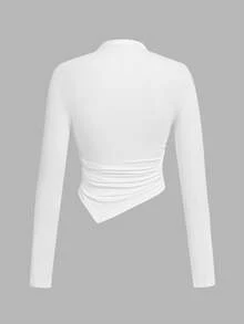 SHEIN SXY 2pcs/Set Asymmetrical Hem Mock Neck Long Sleeve T-Shirt,Autumn Top Everyday Day Time Black White Minimalist Modest - Multicolor - View 7