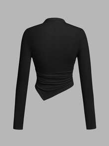 SHEIN SXY 2pcs/Set Asymmetrical Hem Mock Neck Long Sleeve T-Shirt,Autumn Top Everyday Day Time Black White Minimalist Modest - Multicolor - View 4
