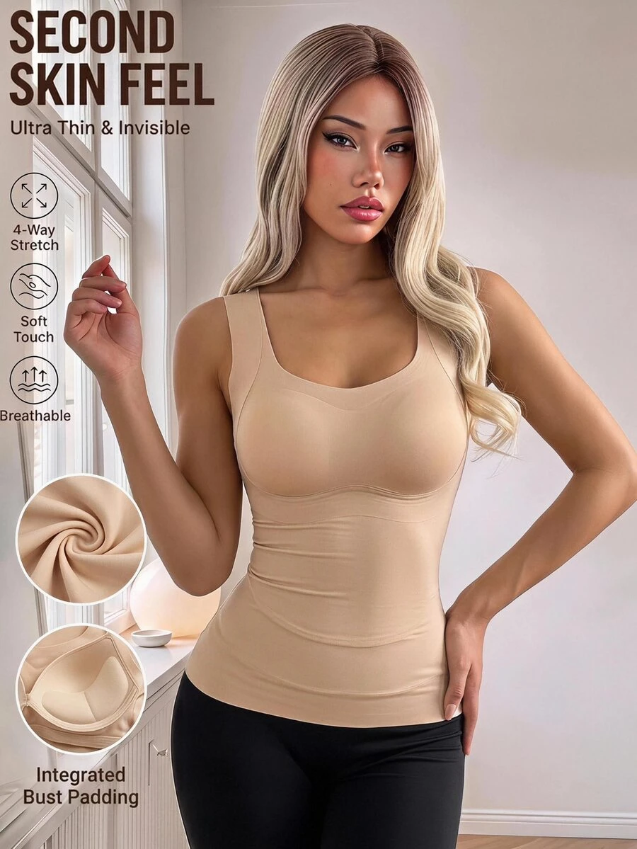 SHEIN EZwear Winter Solid Color Seamless Warm Vest - Apricot - View 1