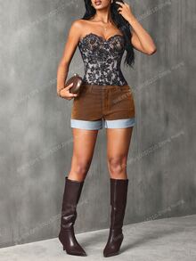 Jeanoix 女款休閒百搭日常牛仔短褲，附口袋與鈕扣設計 - 棕色 - 查看 2