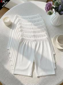 SHEIN 3PCS Tween Girl Solid Color Elastic Waist Casual Base Shorts - White - View 1